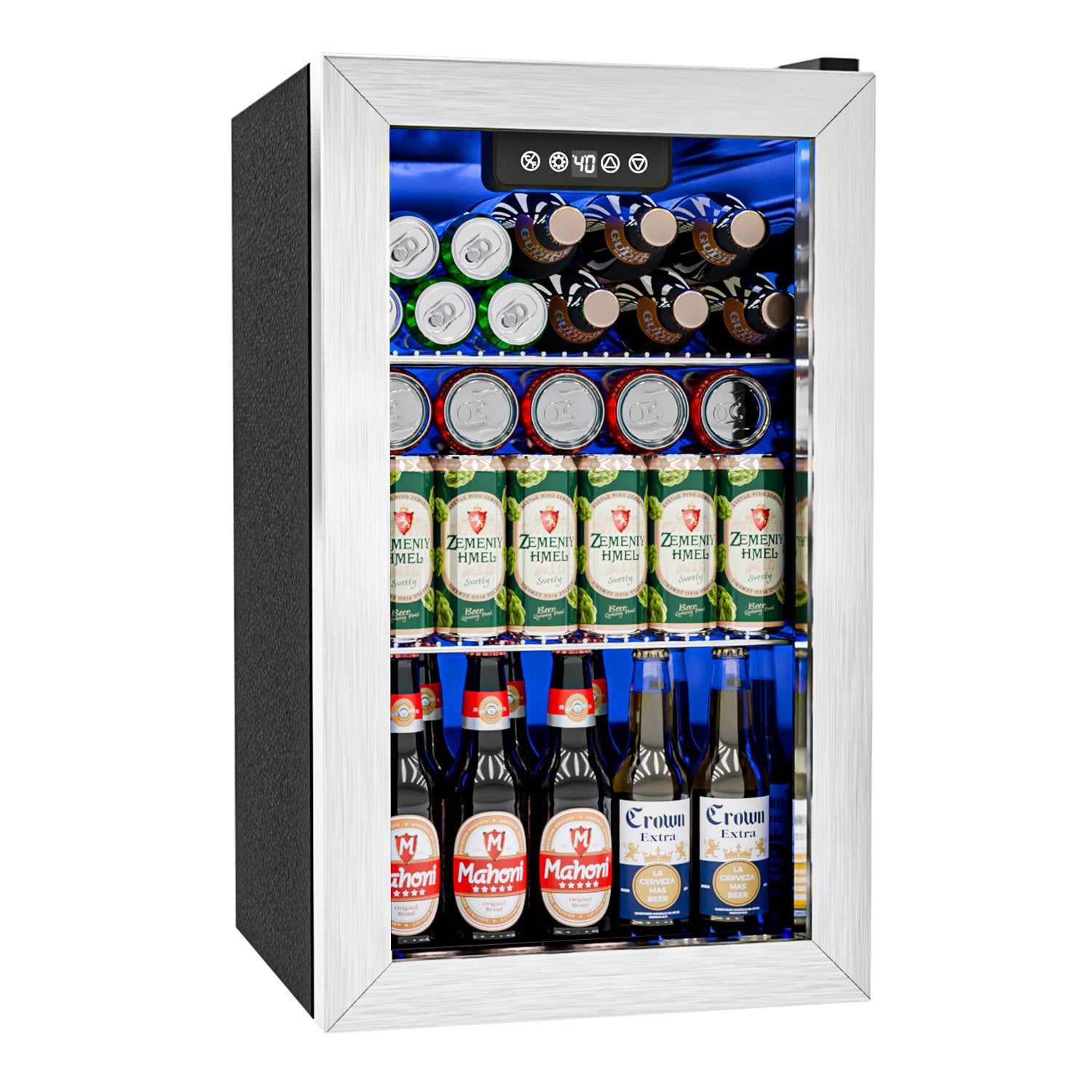 IUDommy 15.4'' W 50 Cans 1.7 Cubic Feet Freestanding/Built-In Wine & Beverage Refrigerator With Glass Door, Silver