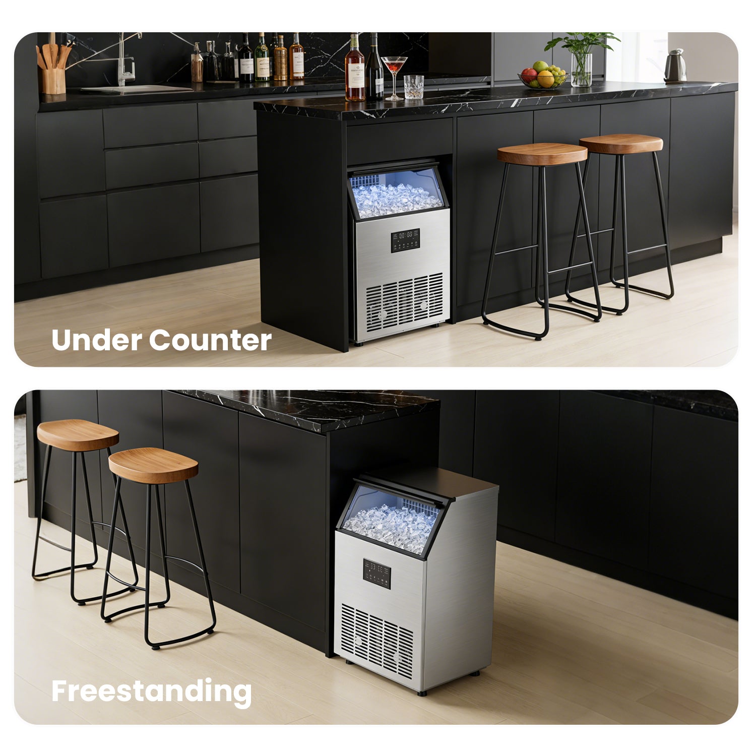 IUDommy 18.9" Freestanding Ice Maker With 200 Lb./24H Daily Production, Clear Ice And Dual Water Supply In Stainless Steel