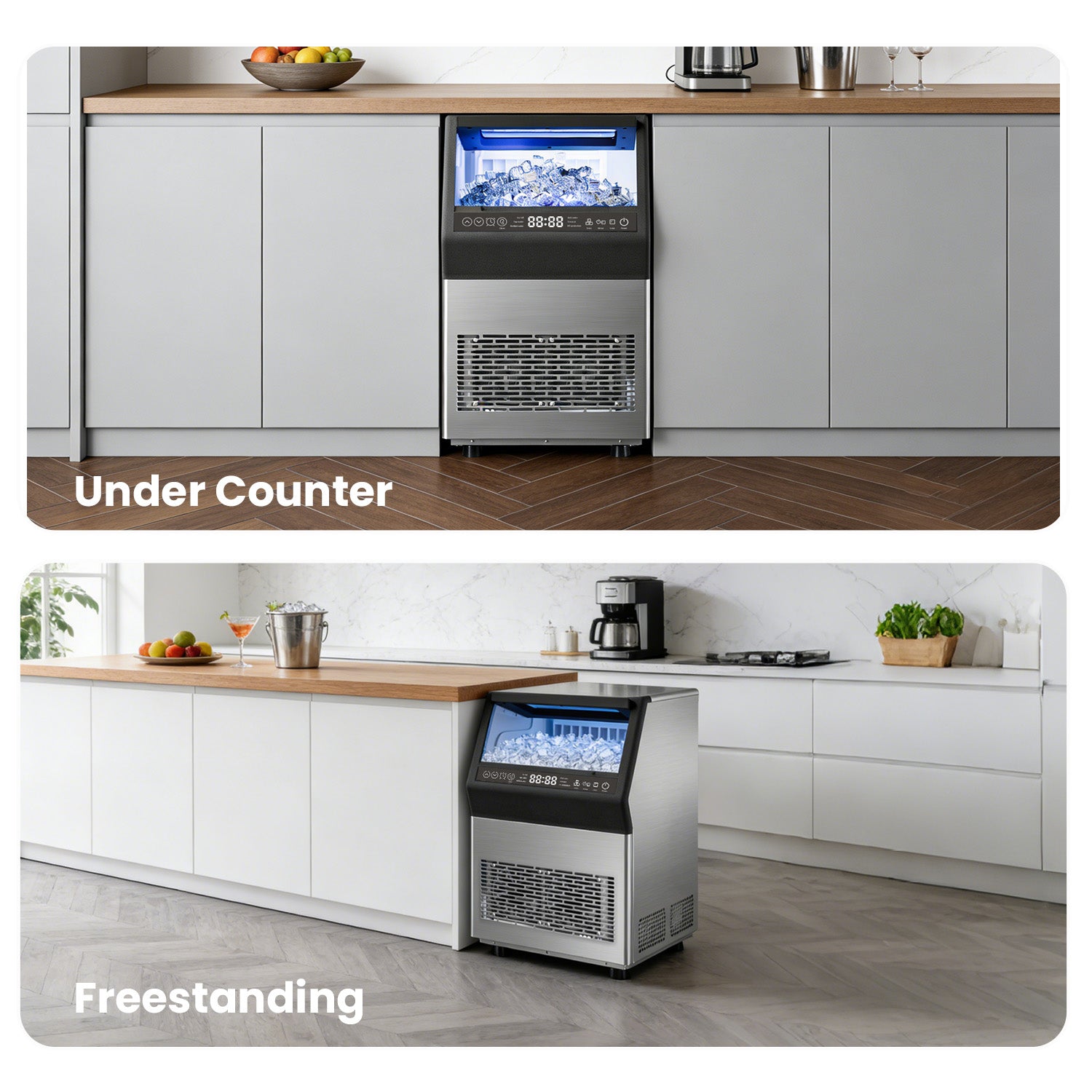 IUDommy 14.17" Freestanding Ice Maker With 80 Lb./24H Daily Production, Clear Ice And Dual Water Supply In Stainless Steel