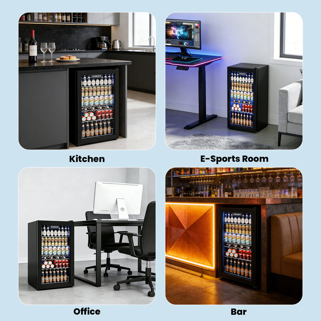 IUDommy 17.8'' W 150 Cans 2.4 Cubic Feet Freestanding/Built-In Wine & Beverage Refrigerator With Glass Door, Silver