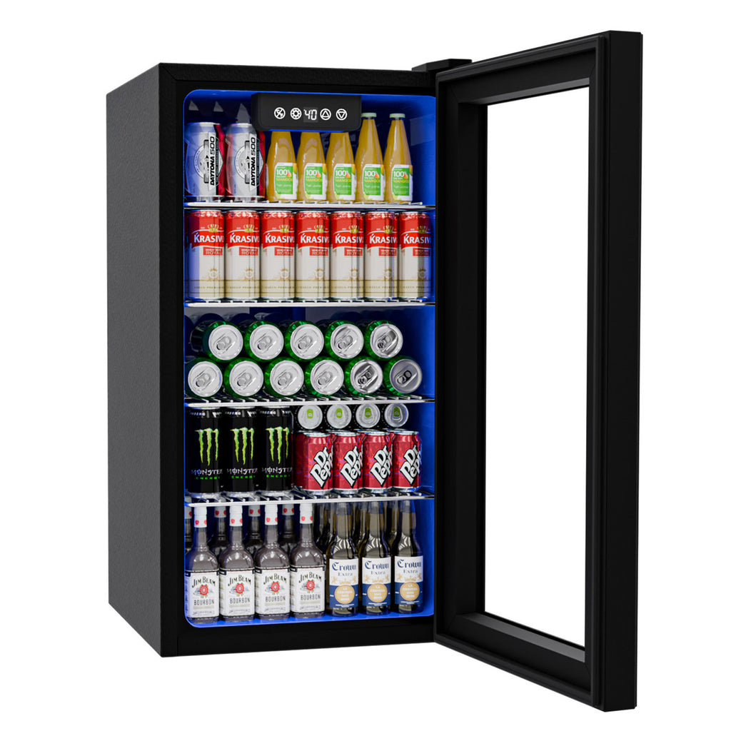 IUDommy 15.4'' W 130 Cans 1.7 Cubic Feet Freestanding/Built-In Wine & Beverage Refrigerator With Glass Door, Black