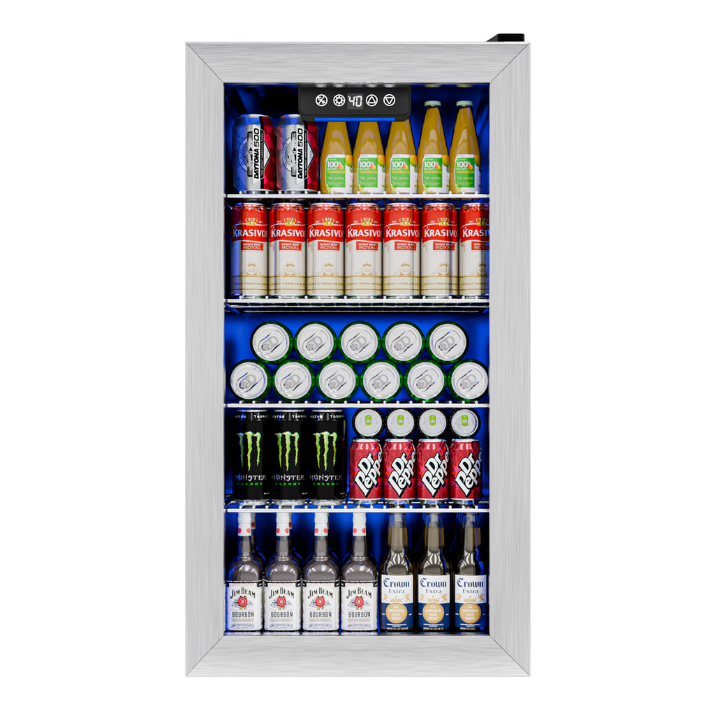 IUDommy 15.4'' W 130 Cans 1.7 Cubic Feet Freestanding/Built-In Wine & Beverage Refrigerator With Glass Door, Silver