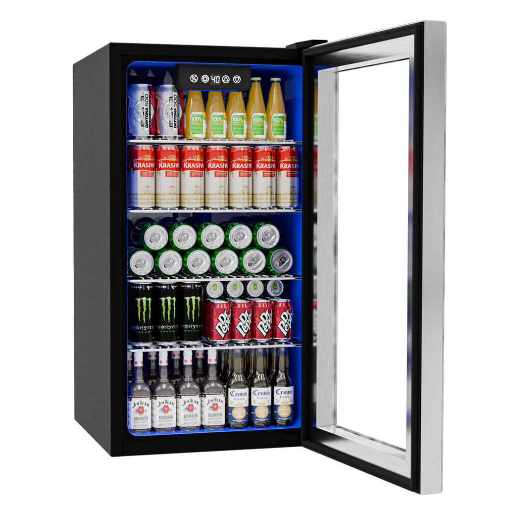 IUDommy 15.4'' W 130 Cans 1.7 Cubic Feet Freestanding/Built-In Wine & Beverage Refrigerator With Glass Door, Silver