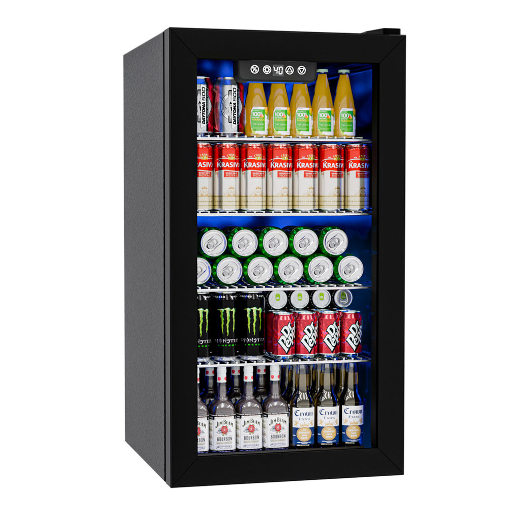 IUDommy 15.4'' W 130 Cans 1.7 Cubic Feet Freestanding/Built-In Wine & Beverage Refrigerator With Glass Door, Black