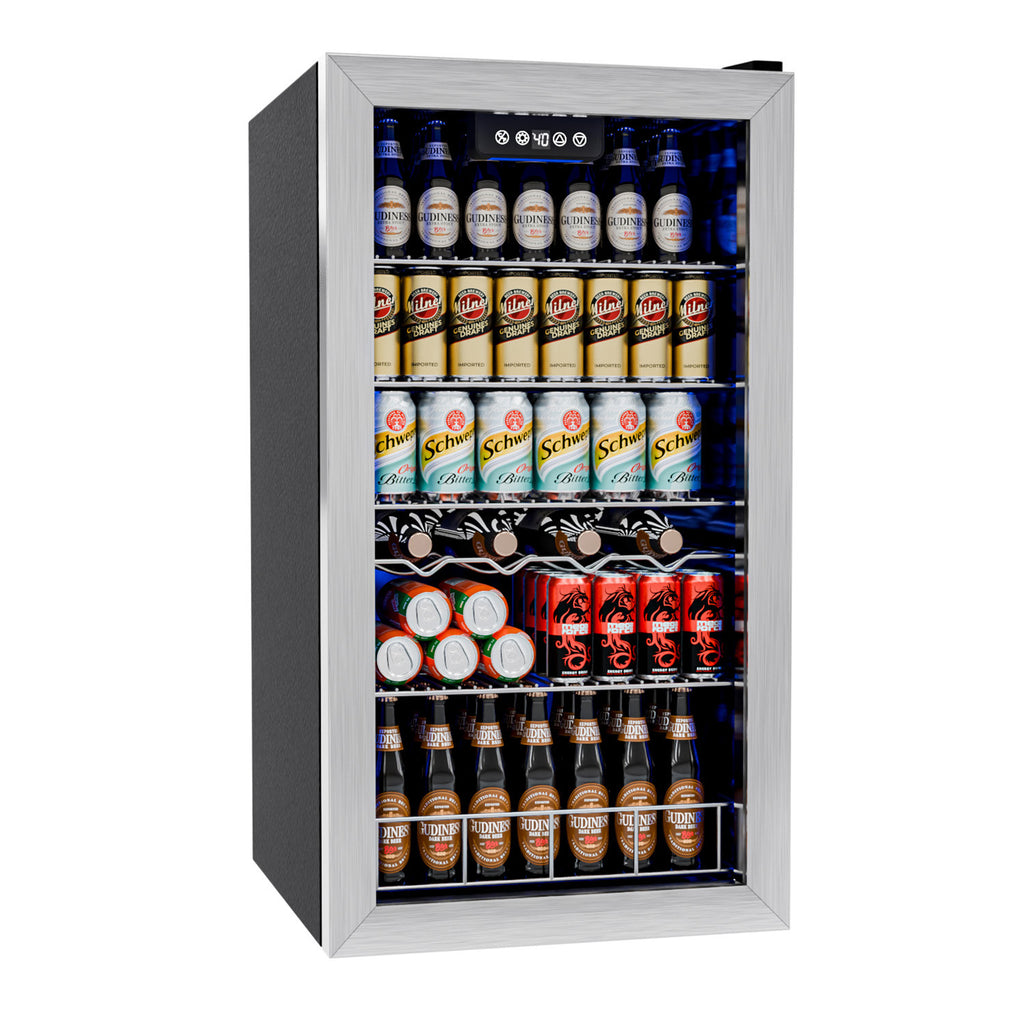 IUDommy 17.8'' W 150 Cans 2.4 Cubic Feet Freestanding/Built-In Wine & Beverage Refrigerator With Glass Door, Silver