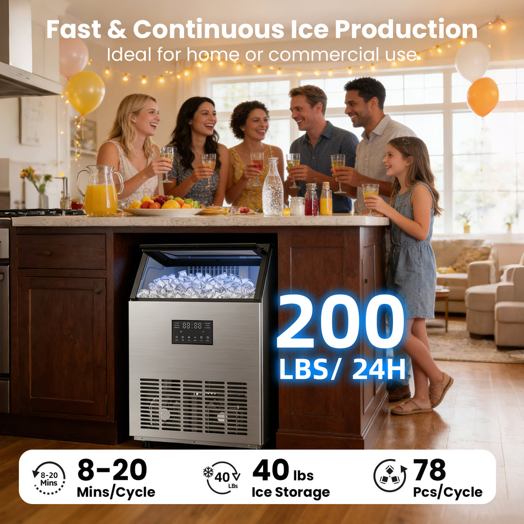 IUDommy 18.9" Freestanding Ice Maker With 200 Lb./24H Daily Production, Clear Ice And Dual Water Supply In Stainless Steel