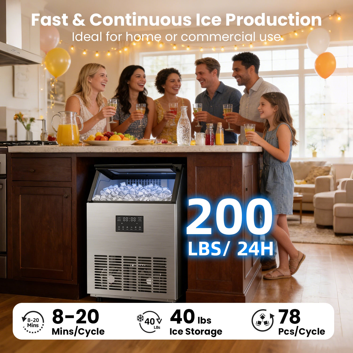 IUDommy 18.9" Freestanding Ice Maker With 200 Lb./24H Daily Production, Clear Ice And Dual Water Supply In Stainless Steel