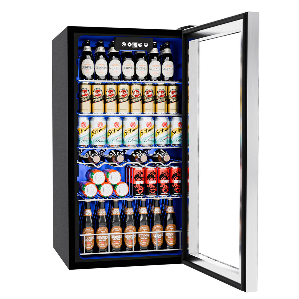 IUDommy 17.8'' W 150 Cans 2.4 Cubic Feet Freestanding/Built-In Wine & Beverage Refrigerator With Glass Door, Silver