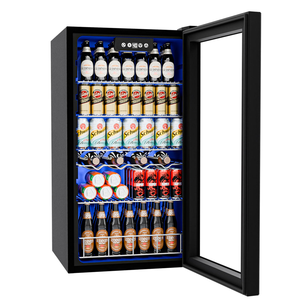 IUDommy 17.8'' W 150 Cans 2.4 Cubic Feet Freestanding/Built-In Wine & Beverage Refrigerator With Glass Door, Black