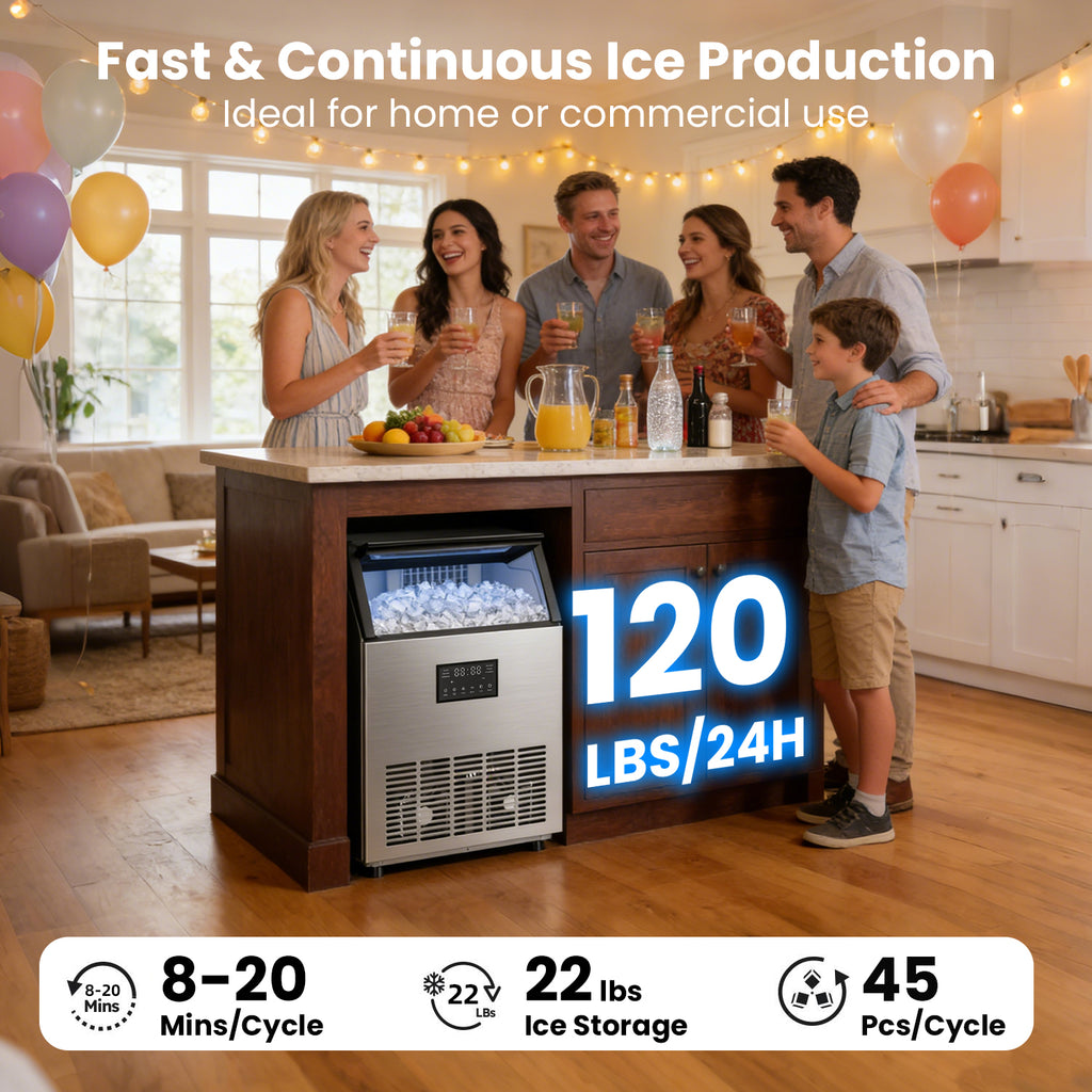 IUDommy 18.9" Freestanding Ice Maker With 120 Lb./24H Daily Production, Clear Ice And Dual Water Supply In Stainless Steel
