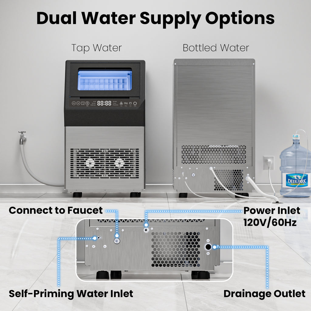 IUDommy 14.17" Freestanding Ice Maker With 80 Lb./24H Daily Production, Clear Ice And Dual Water Supply In Stainless Steel