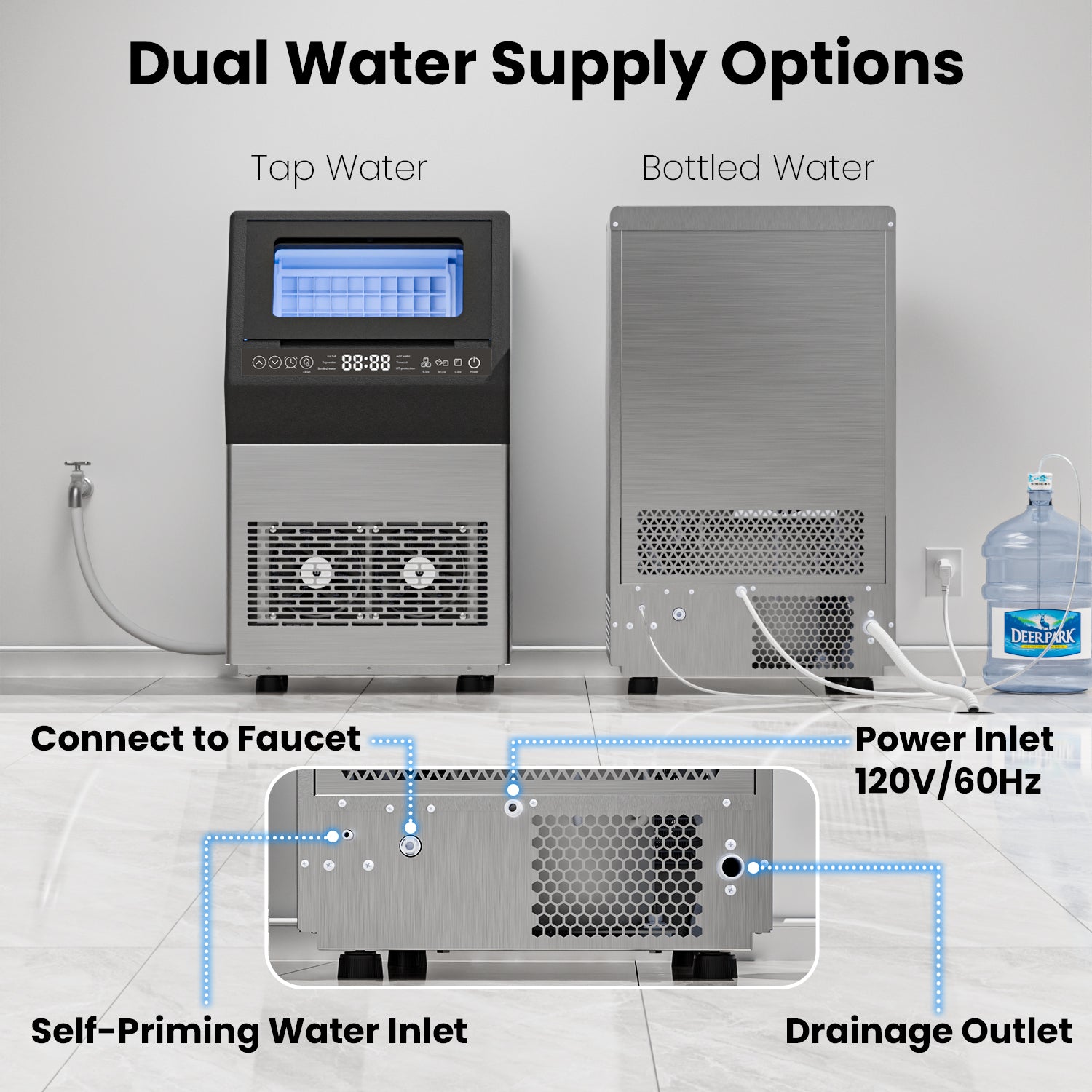 IUDommy 14.17" Freestanding Ice Maker With 80 Lb./24H Daily Production, Clear Ice And Dual Water Supply In Stainless Steel
