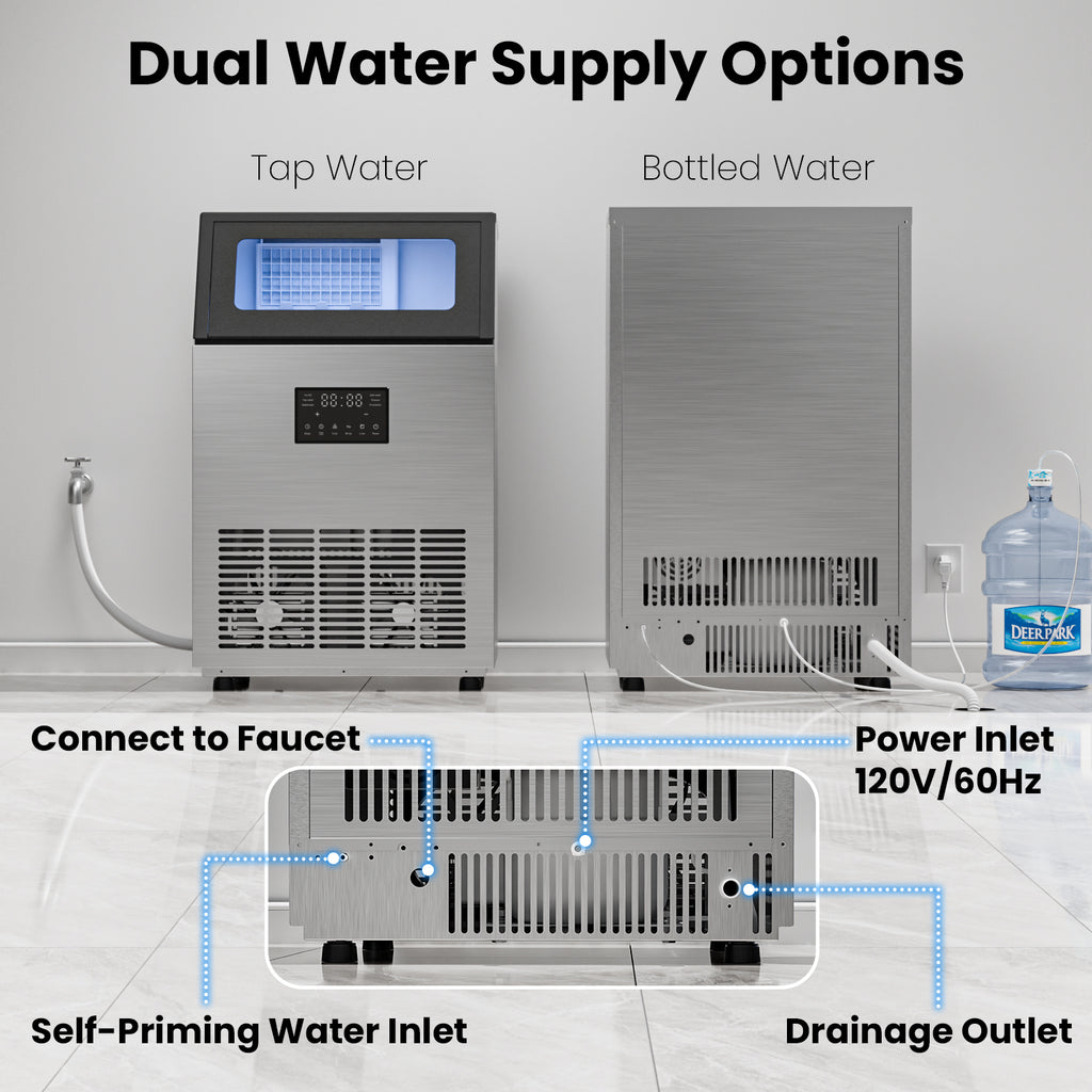 IUDommy 18.9" Freestanding Ice Maker With 200 Lb./24H Daily Production, Clear Ice And Dual Water Supply In Stainless Steel