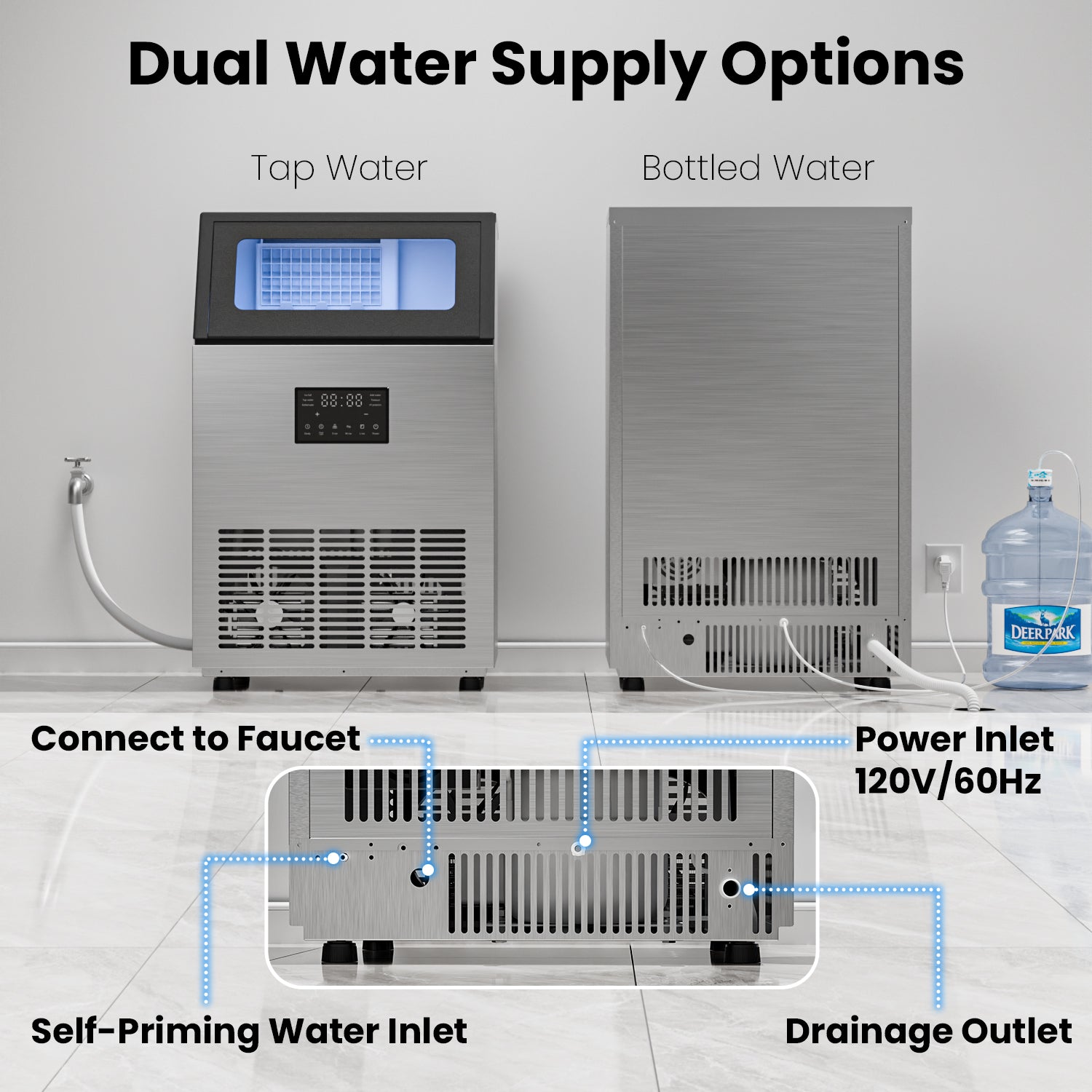 IUDommy 18.9" Freestanding Ice Maker With 200 Lb./24H Daily Production, Clear Ice And Dual Water Supply In Stainless Steel