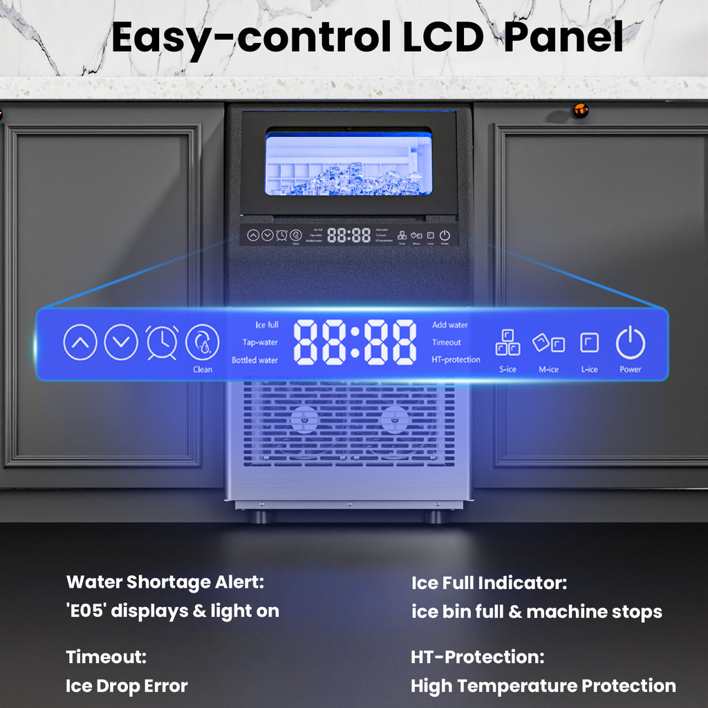 IUDommy 14.17" Freestanding Ice Maker With 80 Lb./24H Daily Production, Clear Ice And Dual Water Supply In Stainless Steel