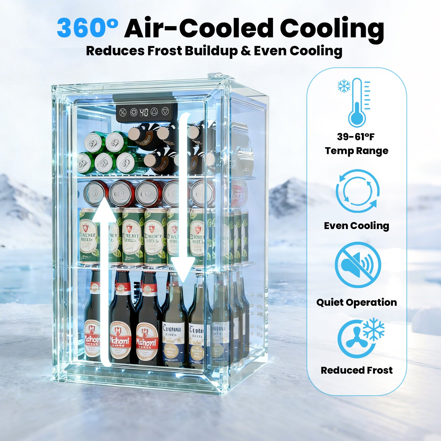 IUDommy 15.4'' W 50 Cans 1.7 Cubic Feet Freestanding/Built-In Wine & Beverage Refrigerator With Glass Door, Silver