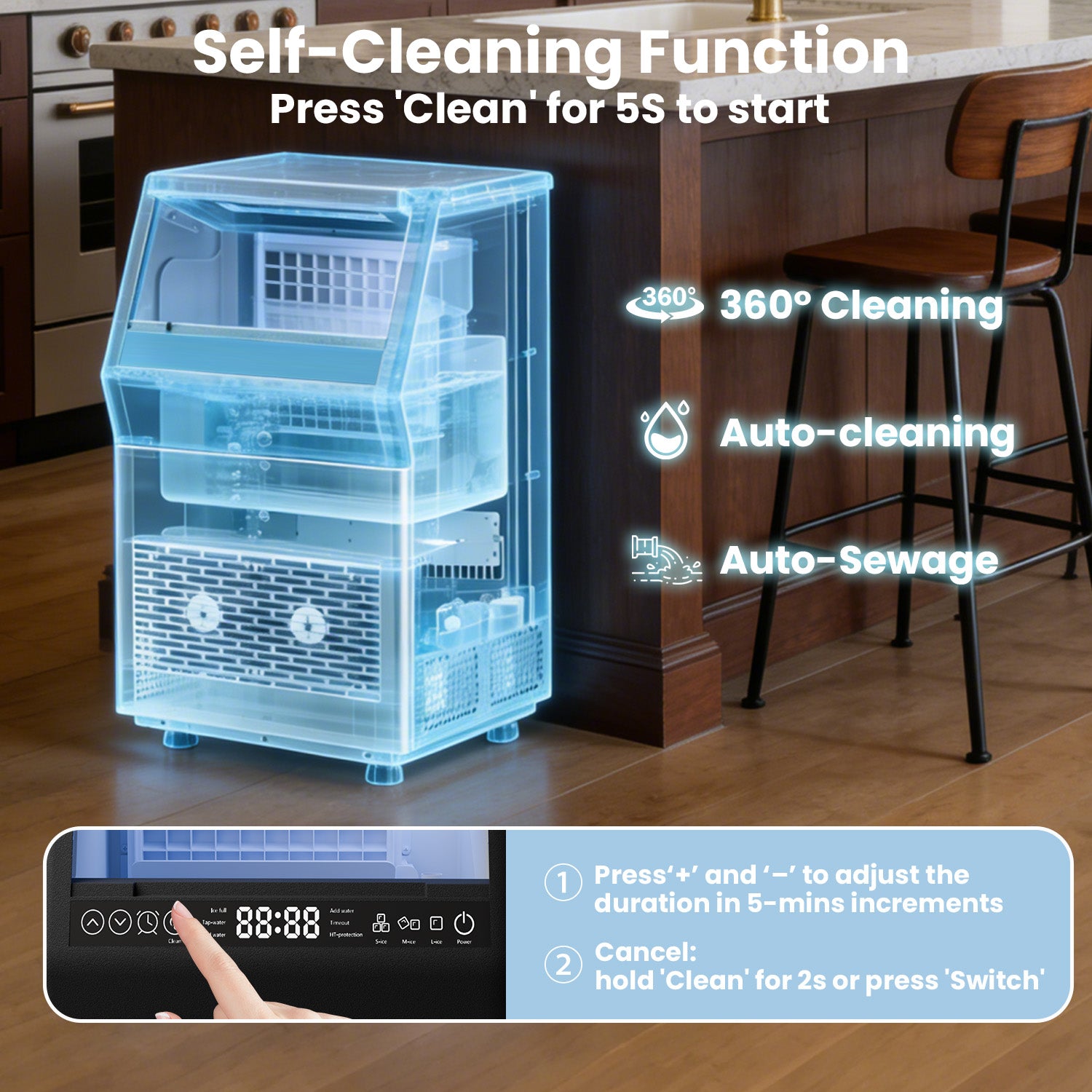 IUDommy 14.17" Freestanding Ice Maker With 80 Lb./24H Daily Production, Clear Ice And Dual Water Supply In Stainless Steel