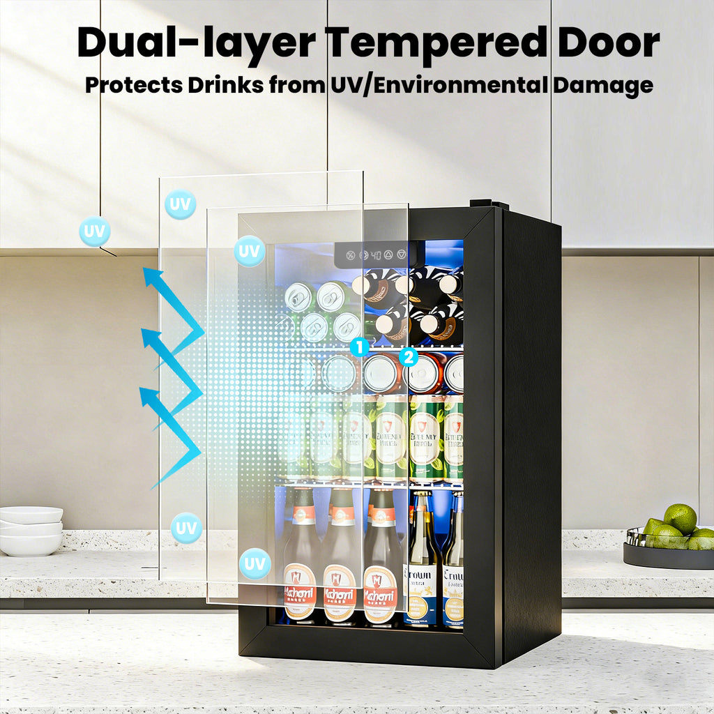IUDommy 15.4'' W 50 Cans 1.7 Cubic Feet Freestanding/Built-In Wine & Beverage Refrigerator With Glass Door, Black