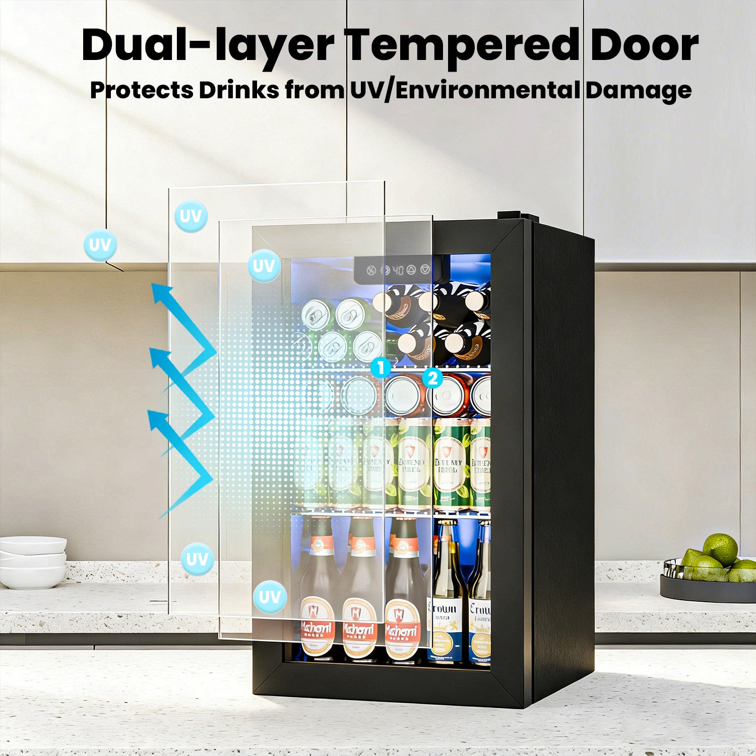 IUDommy 15.4'' W 50 Cans 1.7 Cubic Feet Freestanding/Built-In Wine & Beverage Refrigerator With Glass Door, Black