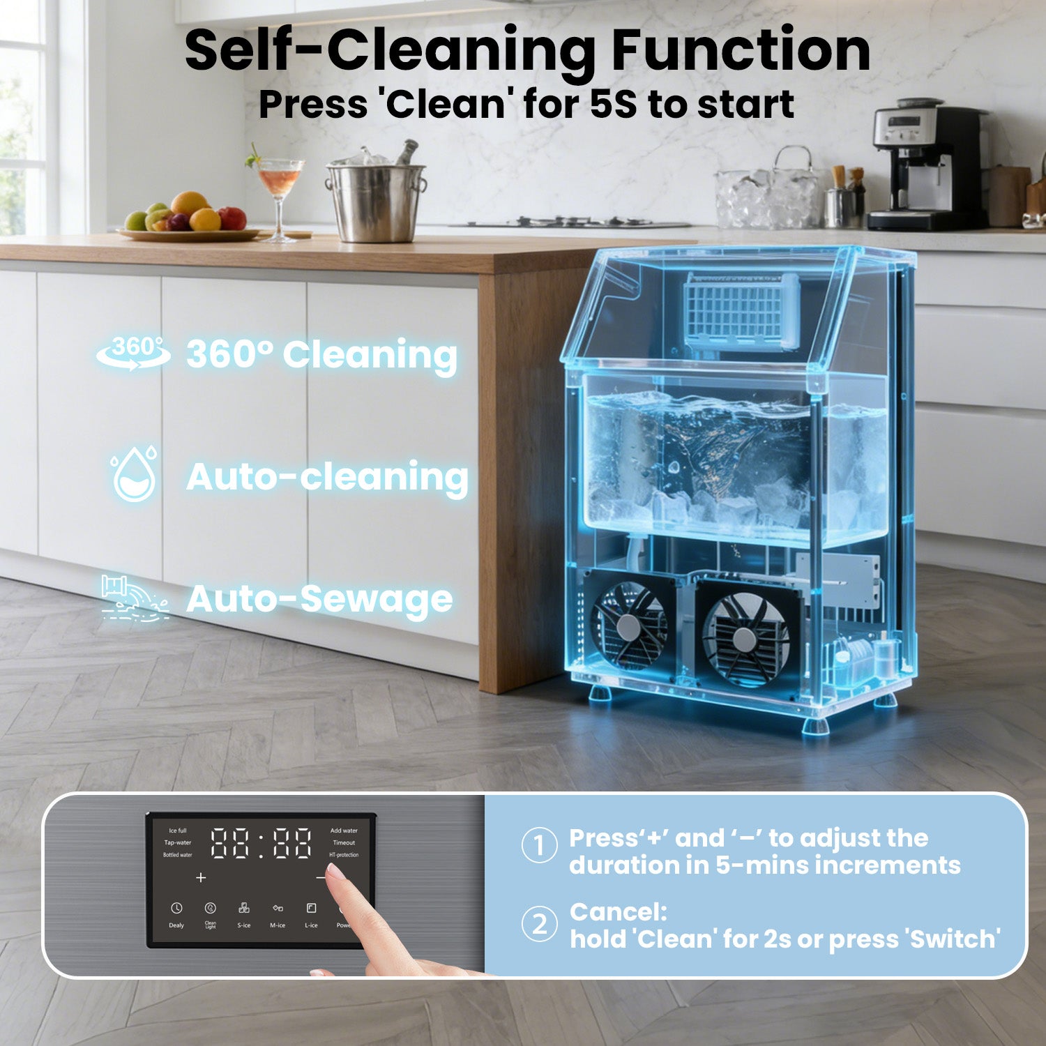 IUDommy 18.9" Freestanding Ice Maker With 120 Lb./24H Daily Production, Clear Ice And Dual Water Supply In Stainless Steel