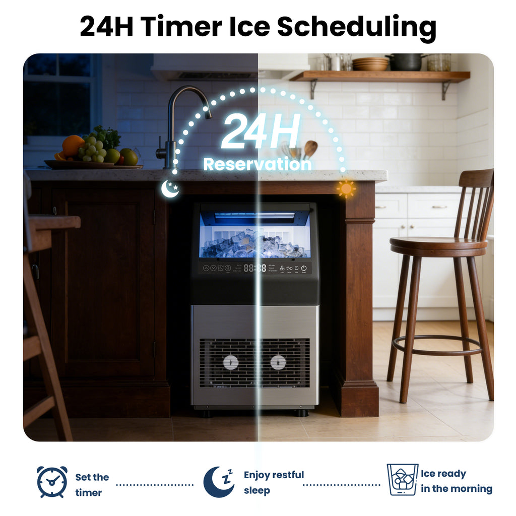 IUDommy 14.17" Freestanding Ice Maker With 80 Lb./24H Daily Production, Clear Ice And Dual Water Supply In Stainless Steel