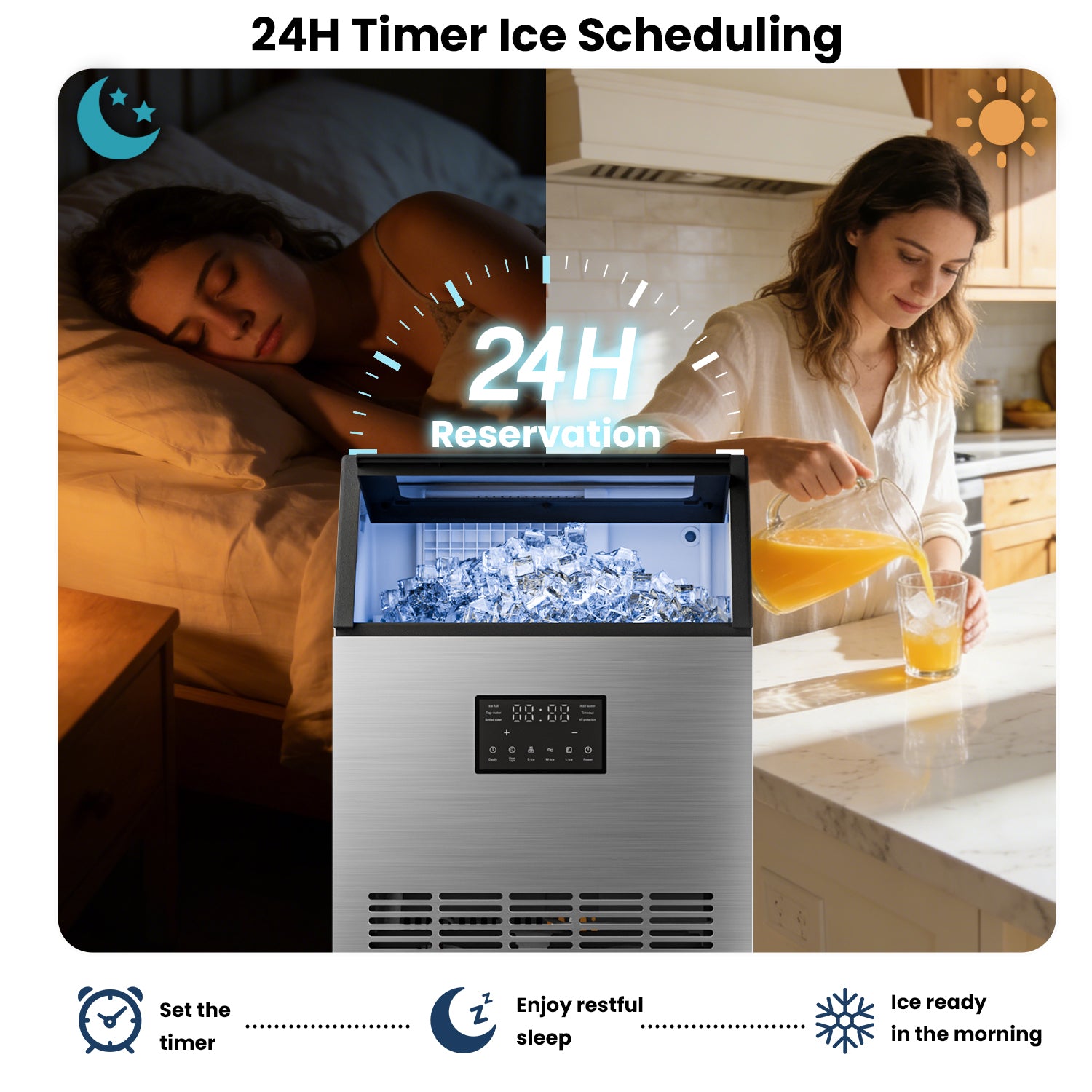 IUDommy 18.9" Freestanding Ice Maker With 200 Lb./24H Daily Production, Clear Ice And Dual Water Supply In Stainless Steel