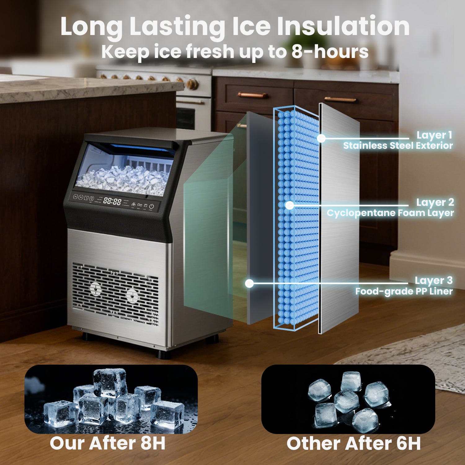 IUDommy 14.17" Freestanding Ice Maker With 80 Lb./24H Daily Production, Clear Ice And Dual Water Supply In Stainless Steel