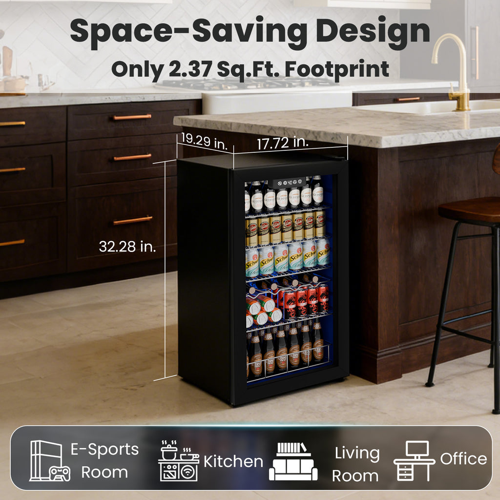 IUDommy 17.8'' W 150 Cans 2.4 Cubic Feet Freestanding/Built-In Wine & Beverage Refrigerator With Glass Door, Black