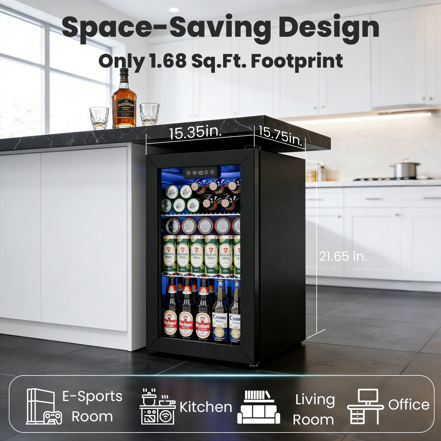 IUDommy 15.4'' W 50 Cans 1.7 Cubic Feet Freestanding/Built-In Wine & Beverage Refrigerator With Glass Door, Silver