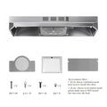 30" Stainless Steel Under Cabinet Range Hood 380 CFM, Convertible Vent, LED, Low Noise, Top & Rear Venting