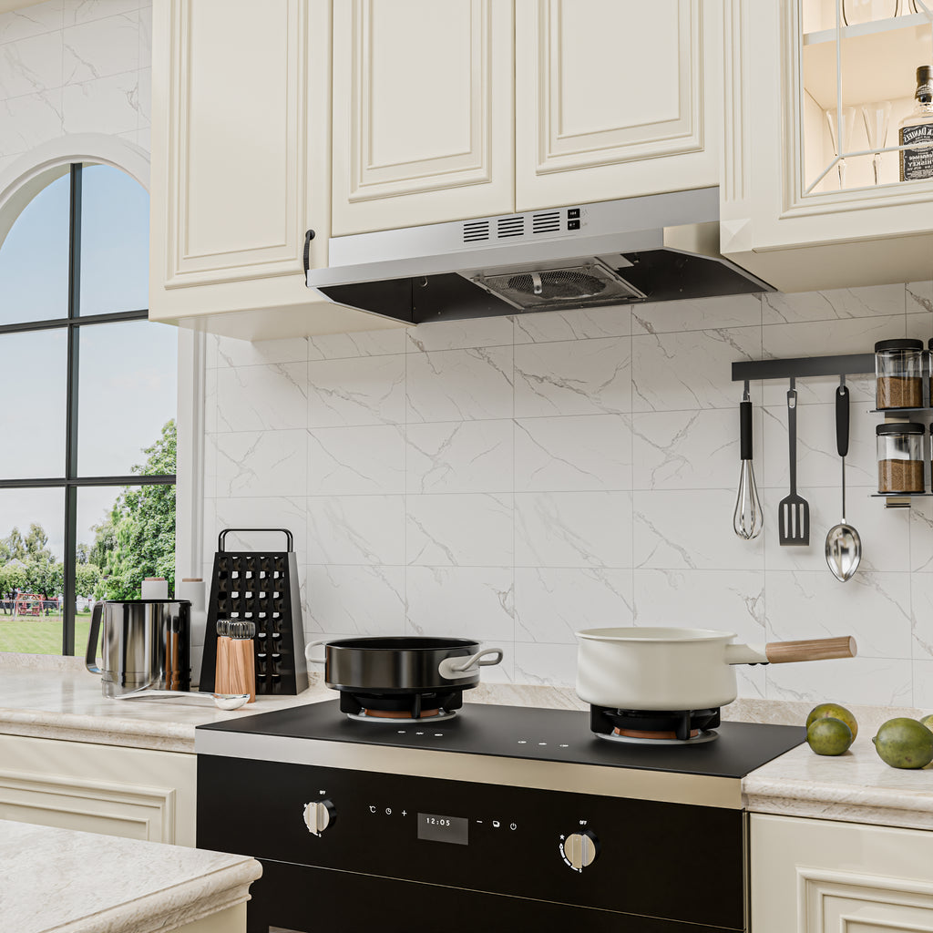 30" Stainless Steel Under Cabinet Range Hood 380 CFM, Convertible Vent, LED, Low Noise, Top & Rear Venting