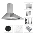 30" Stainless Steel Wall Mount Range Hood 600 CFM, Convertible Vent, 3-Speed, LED Lights