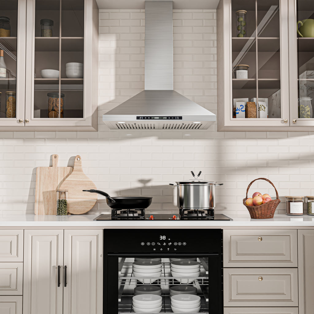30" Stainless Steel Wall Mount Range Hood 600 CFM, Convertible Vent, 3-Speed, LED Lights