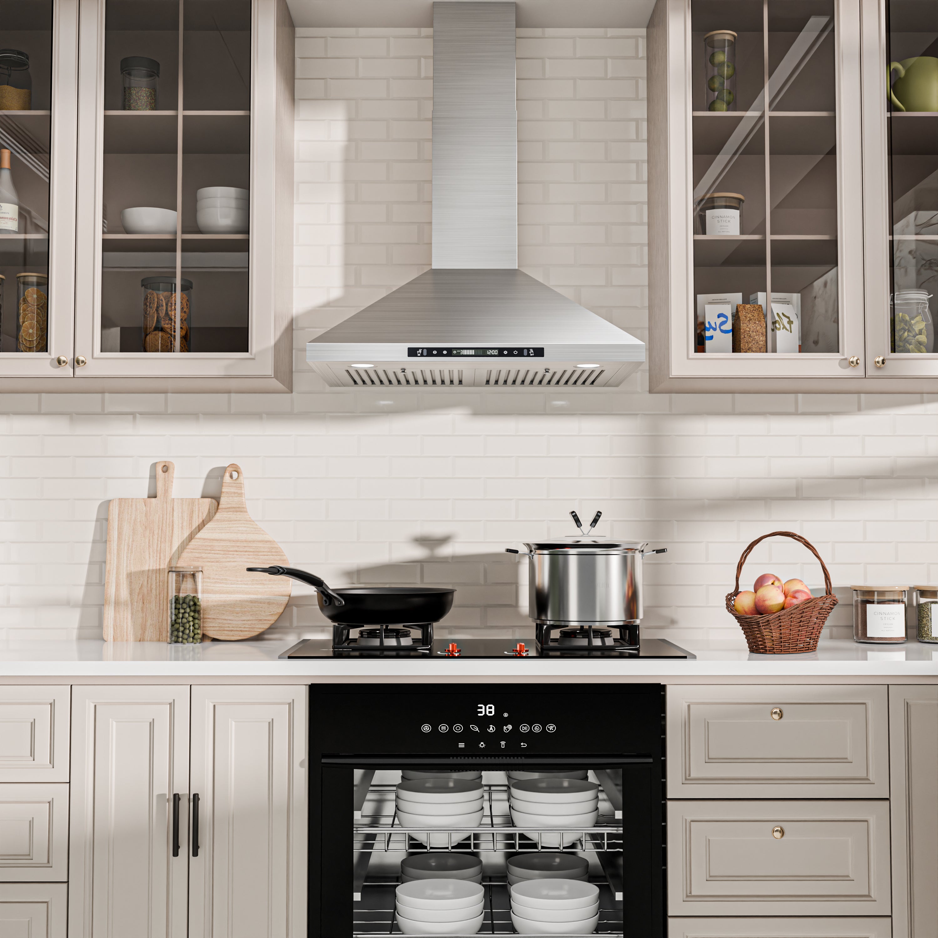 36" Stainless Steel Wall Mount Range Hood 600 CFM, Convertible Vent, 3-Speed, LED Lights